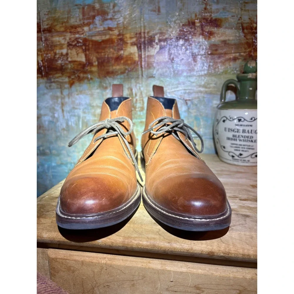 Cole Haan Mens‎ Tan Leather Chukka Boots Ankle Dress Boots Burnished Toe